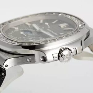 PATEK PHILIPPE NAUTILUS 5724 FAKE WATCHES STONES BEZEL GRAY DIAL GR FACTORY 40MM 5 ĐỒNG HỒ PATEK PHILIPPE NAUTILUS 5722G REPLICA MẶT XÁM NHÀ MÁY PPF 41MM