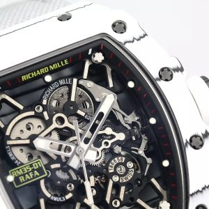 RICHARD MILLE RM35-01 REPLICA WATCH WHITE FABRIC STRAP CARBON V2 BBR 44MM 1 ĐỒNG HỒ RICHARD MILLE RM35-01 CHẾ TÁC DÂY TRẮNG VỎ CARBON V2 BBR 44MM
