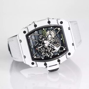 RICHARD MILLE RM35-01 REPLICA WATCH WHITE FABRIC STRAP CARBON V2 BBR 44MM 3 ĐỒNG HỒ RICHARD MILLE RM35-01 CHẾ TÁC DÂY TRẮNG VỎ CARBON V2 BBR 44MM