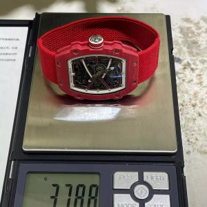RICHARD MILLE RM67-02 CRAFTED CARBON CASE WATCH RED FABRIC STRAP 37 GRAM 38,7X47,52MM 9 ĐỒNG HỒ RICHARD MILLE RM67-02 CHẾ TÁC VỎ CARBON SIÊU MỎNG 37 GRAM 38,7X47,52MM