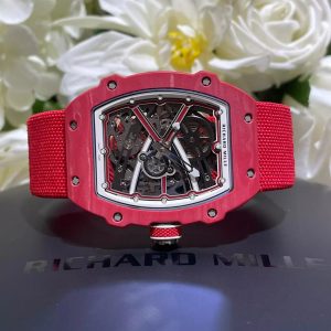 RICHARD MILLE RM67-02 CRAFTED CARBON CASE WATCH RED FABRIC STRAP 37 GRAM 38,7X47,52MM 5 ĐỒNG HỒ RICHARD MILLE RM67-02 CHẾ TÁC VỎ CARBON SIÊU MỎNG 37 GRAM 38,7X47,52MM