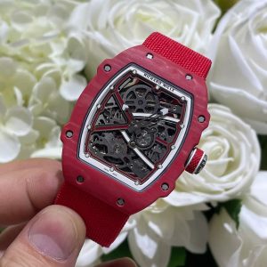 RICHARD MILLE RM67-02 CRAFTED CARBON CASE WATCH RED FABRIC STRAP 37 GRAM 38,7X47,52MM 1 ĐỒNG HỒ RICHARD MILLE RM67-02 CHẾ TÁC VỎ CARBON SIÊU MỎNG 37 GRAM 38,7X47,52MM