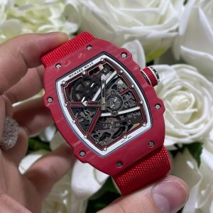 RICHARD MILLE RM67-02 CRAFTED CARBON CASE WATCH RED FABRIC STRAP 37 GRAM 38,7X47,52MM 2 ĐỒNG HỒ RICHARD MILLE RM67-02 CHẾ TÁC VỎ CARBON SIÊU MỎNG 37 GRAM 38,7X47,52MM