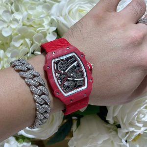 RICHARD MILLE RM67-02 CRAFTED CARBON CASE WATCH RED FABRIC STRAP 37 GRAM 38,7X47,52MM 8 ĐỒNG HỒ RICHARD MILLE RM67-02 CHẾ TÁC VỎ CARBON SIÊU MỎNG 37 GRAM 38,7X47,52MM
