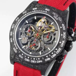 ROLEX DAYTONA DIW REPLICA 1:1 WATCH BLACK CARBON GEF FACTORY 40MM 1 ĐỒNG HỒ ROLEX DAYTONA DIW DÂY VẢI NATO ĐỎ NHÀ MÁY GEF 40MM