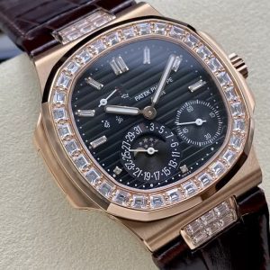 PATEK PHILIPPE NAUTILUS 5724 FAKE WATCHES STONES BEZEL BLACK DIAL GR FACTORY 40MM 4 ĐỒNG HỒ PATEK PHILIPPE 5724R REPLICA 11 MẶT ĐEN MẠ VÀNG NHÀ MÁY GR 41MM