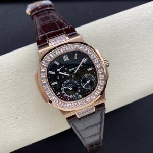 PATEK PHILIPPE NAUTILUS 5724 FAKE WATCHES STONES BEZEL BLACK DIAL GR FACTORY 40MM 2 ĐỒNG HỒ PATEK PHILIPPE 5724R REPLICA 11 MẶT ĐEN MẠ VÀNG NHÀ MÁY GR 41MM