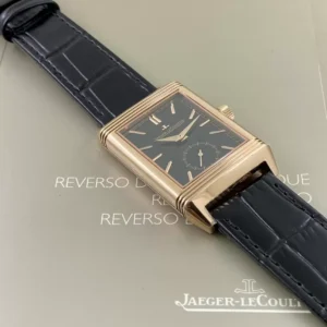 JAEGER-LECOULTRE REVERSO BLACK DIAL FAKE 1:1 WATCH MG FACTORY 28MM 2 ĐỒNG HỒ JAEGER-LECOULTRE REVERSO MẠ VÀNG HỒNG MẶT ĐEN FAKE NHÀ MÁY MG 28MM