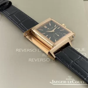 JAEGER-LECOULTRE REVERSO BLACK DIAL FAKE 1:1 WATCH MG FACTORY 28MM 3 ĐỒNG HỒ JAEGER-LECOULTRE REVERSO MẠ VÀNG HỒNG MẶT ĐEN FAKE NHÀ MÁY MG 28MM