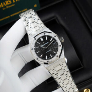 ĐỒNG HỒ AUDEMARS PIGUET ROYAL OAK PROSTED GOLD REPLICA MẶT ĐEN NHÀ MÁY APS 37MM