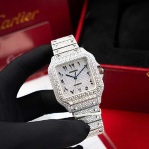 ĐỒNG HỒ CARTIER SANTOS BEST COPY FULL MOISSANITE HONG KONG BV 39.8MM