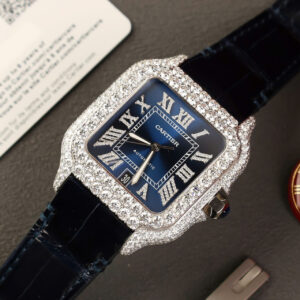 ĐỒNG HỒ CARTIER SANTOS BEST COPY MẶT XANH BLUE ĐỘ MOISSANITE 39.8MM 3 ĐỒNG HỒ CARTIER SANTOS BEST COPY MẶT XANH BLUE ĐỘ MOISSANITE 39.8MM