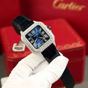 ĐỒNG HỒ CARTIER SANTOS BEST COPY MẶT XANH BLUE ĐỘ MOISSANITE 39.8MM 2 ĐỒNG HỒ CARTIER SANTOS BEST COPY MẶT XANH BLUE ĐỘ MOISSANITE 39.8MM