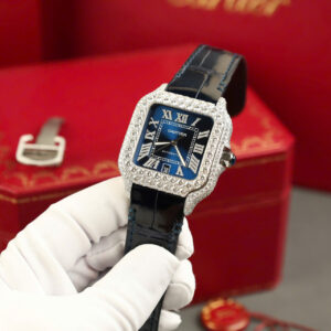 ĐỒNG HỒ CARTIER SANTOS BEST COPY MẶT XANH BLUE ĐỘ MOISSANITE 39.8MM 4 ĐỒNG HỒ CARTIER SANTOS BEST COPY MẶT XANH BLUE ĐỘ MOISSANITE 39.8MM