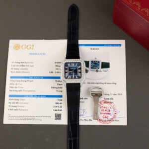 ĐỒNG HỒ CARTIER SANTOS BEST COPY MẶT XANH BLUE ĐỘ MOISSANITE 39.8MM