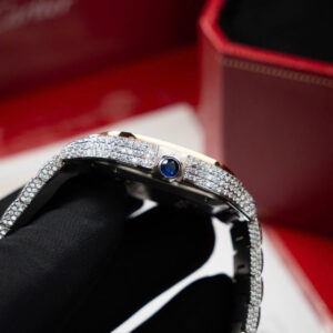 CARTIER SANTOS CUSTOM WATCH DEMI FULL MOISSANITE WHITE DIAL BV FACTORY 35MM 4 ĐỒNG HỒ CARTIER SANTOS CHẾ TÁC DEMI FULL MOISSANITE MẶT TRẮNG BV 35MM