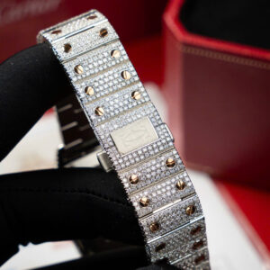 CARTIER SANTOS CUSTOM WATCH DEMI FULL MOISSANITE WHITE DIAL BV FACTORY 35MM 6 ĐỒNG HỒ CARTIER SANTOS CHẾ TÁC DEMI FULL MOISSANITE MẶT TRẮNG BV 35MM