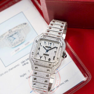 CARTIER SANTOS CUSTOM WATCHES FULL MOISSANITE ARABIC NUMBER BV FACTORY 35MM 1 ĐỒNG HỒ CARTIER SANTOS CHẾ TÁC FULL MOISSANITE CỌC SỐ Ả RẬP NHÀ MÁY BV 35MM