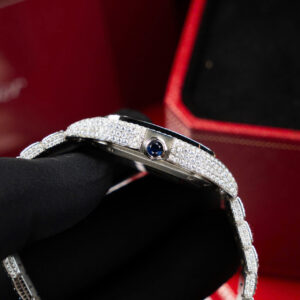 CARTIER SANTOS CUSTOM WATCHES FULL MOISSANITE ARABIC NUMBER BV FACTORY 35MM 4 ĐỒNG HỒ CARTIER SANTOS CHẾ TÁC FULL MOISSANITE CỌC SỐ Ả RẬP NHÀ MÁY BV 35MM