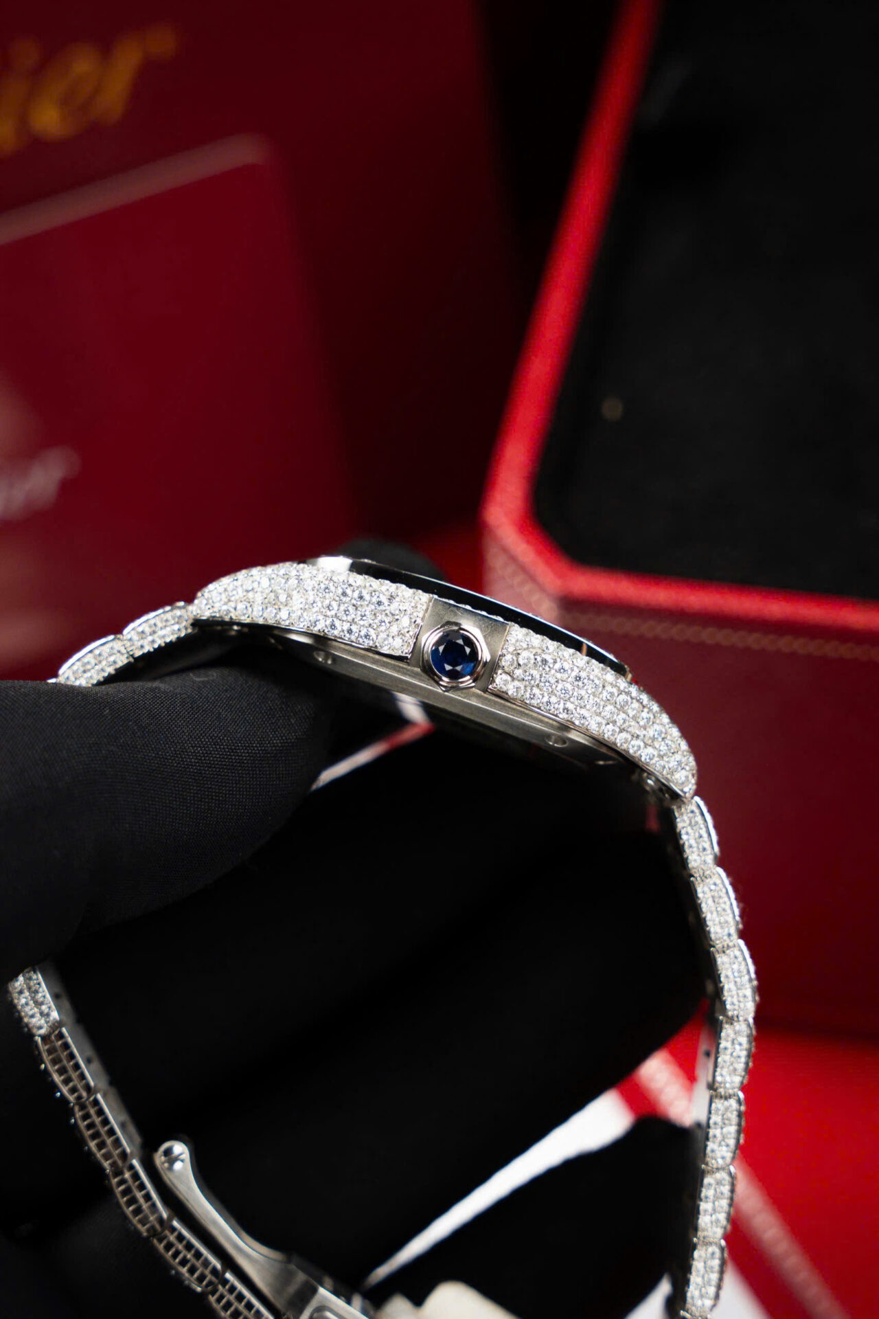 ĐỒNG HỒ CARTIER SANTOS CHẾ TÁC FULL MOISSANITE CỌC SỐ Ả RẬP NHÀ MÁY BV 35MM (2) ĐỒNG HỒ CARTIER SANTOS CHẾ TÁC FULL MOISSANITE CỌC SỐ Ả RẬP NHÀ MÁY BV 35MM