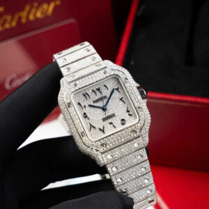 ĐỒNG HỒ CARTIER SANTOS CHẾ TÁC FULL MOISSANITE CỌC SỐ Ả RẬP NHÀ MÁY BV 35MM