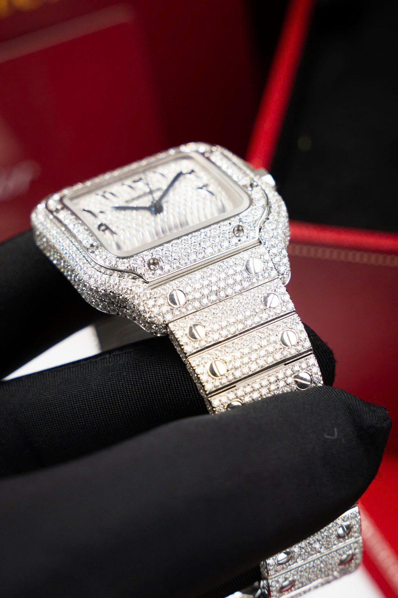 ĐỒNG HỒ CARTIER SANTOS CHẾ TÁC FULL MOISSANITE CỌC SỐ Ả RẬP NHÀ MÁY BV 35MM (4) ĐỒNG HỒ CARTIER SANTOS CHẾ TÁC FULL MOISSANITE CỌC SỐ Ả RẬP NHÀ MÁY BV 35MM