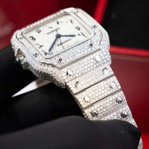 CARTIER SANTOS CUSTOM WATCHES FULL MOISSANITE ARABIC NUMBER BV FACTORY 35MM 2 ĐỒNG HỒ CARTIER SANTOS CHẾ TÁC FULL MOISSANITE CỌC SỐ Ả RẬP NHÀ MÁY BV 35MM