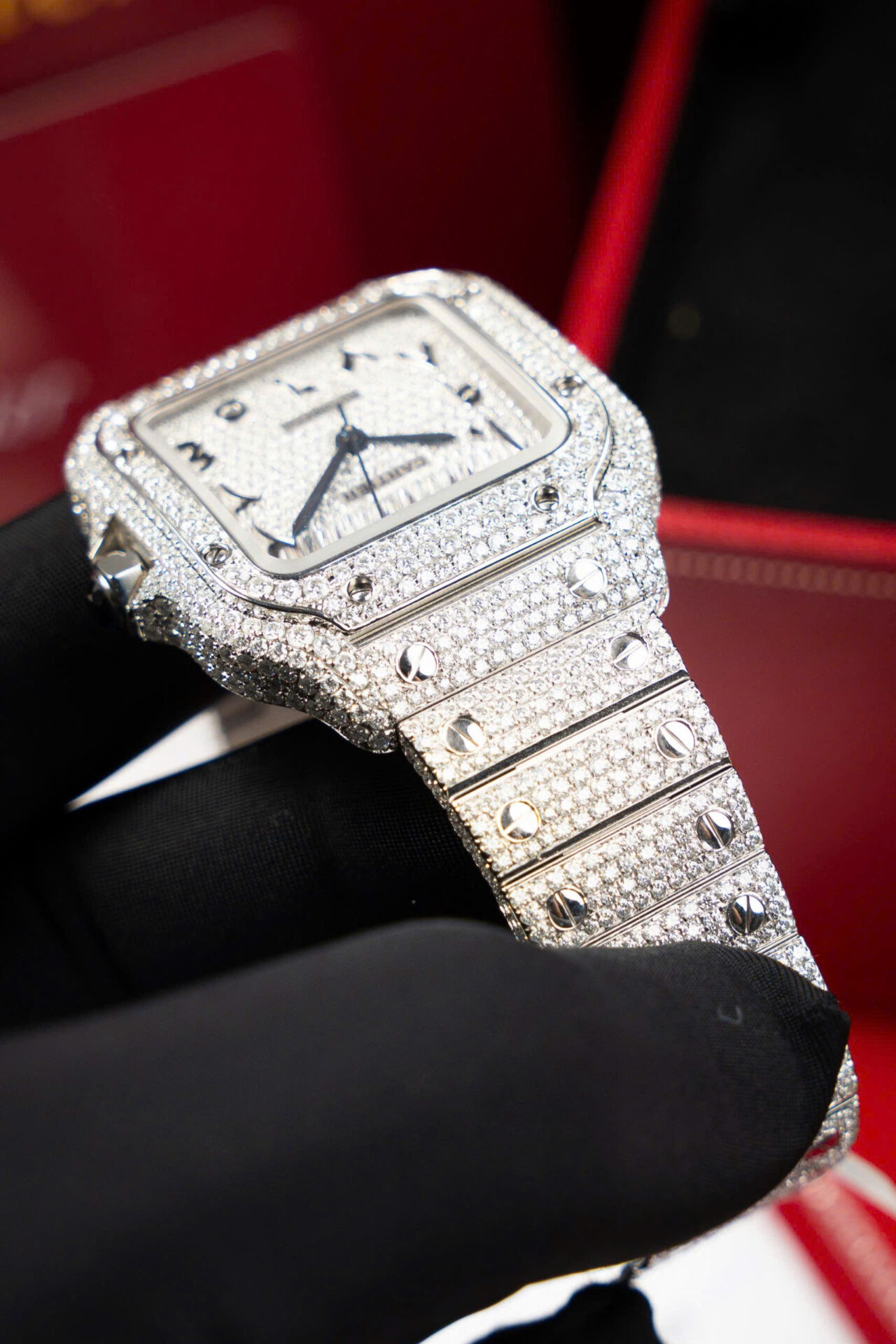 ĐỒNG HỒ CARTIER SANTOS CHẾ TÁC FULL MOISSANITE CỌC SỐ Ả RẬP NHÀ MÁY BV 35MM (6) ĐỒNG HỒ CARTIER SANTOS CHẾ TÁC FULL MOISSANITE CỌC SỐ Ả RẬP NHÀ MÁY BV 35MM