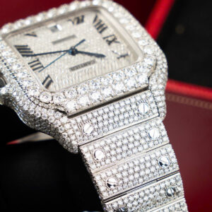 CARTIER SANTOS CUSTOM WATCH FULL DIAMOND MOISSANITE ROMAN NUMBER BV 39.8MM 3 ĐỒNG HỒ CARTIER SANTOS ĐỘ FULL KIM CƯƠNG MOISSANITE SỐ LA MÃ BV 39.8MM
