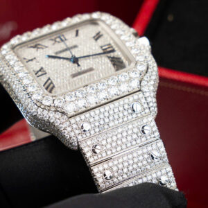 CARTIER SANTOS CUSTOM WATCH FULL DIAMOND MOISSANITE ROMAN NUMBER BV 39.8MM 2 ĐỒNG HỒ CARTIER SANTOS ĐỘ FULL KIM CƯƠNG MOISSANITE SỐ LA MÃ BV 39.8MM