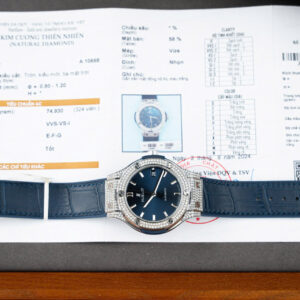 ĐỒNG HỒ HUBLOT CLASSIC FUSION CHẾ TÁC MẶT XANH VIỀN FULL KIM CƯƠNG THIÊN NHIÊN JJF 42MM