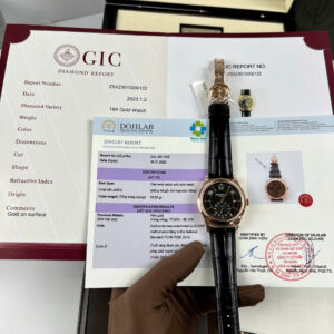 ĐỒNG HỒ PATEK PHILIPPE COMPLICATIONS 5205 REPLICA BỌC VÀNG MẶT ĐEN GR 40MM