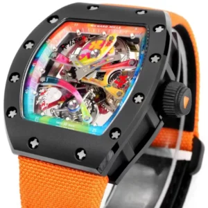 RICHARD MILLE RM38-01 SUPER FAKE WATCHES CERAMIC ORANGE NYLON STARP RM 45MM 2 ĐỒNG HỒ RICHARD MILLE RM38-01 SUPER FAKE WATCHES CERAMIC DÂY NYLON CAM RM 45MM (1)