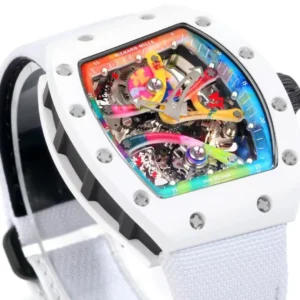 RICHARD MILLE RM68-01 REPLICA WATCH CERAMIC WHITE NYLON STRAP RM FACTORY 45MM 4 ĐỒNG HỒ RICHARD MILLE RM68-01 REPLICA GỐM TRẮNG DÂY NYLON TRẮNG RM 45MM