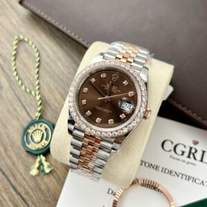 ROLEX DATEJUST BEST REPLICA CHOCOLATE DIAL MOISSANITE BEZEL CLEAN FACTORY 41MM 2 ĐỒNG HỒ ROLEX DATEJUST CHẾ TÁC MẶT CHOCOLATE NIỀNG MOISSANITE NHÀ MÁY CLEAN 41MM