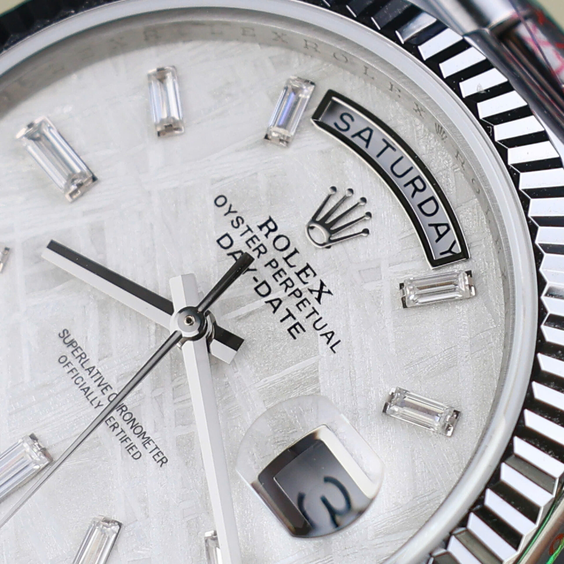 ĐỒNG HỒ ROLEX DAY-DATE BEST COPY MẶT THIÊN THẠCH CỌC SỐ MOISSANITE BAGUETTE 40MM (14) ĐỒNG HỒ ROLEX DAY-DATE BEST COPY MẶT THIÊN THẠCH CỌC SỐ MOISSANITE BAGUETTE 40MM