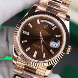 ĐỒNG HỒ ROLEX DAY-DATE CHẾ TÁC BỌC VÀNG HỒNG CỌC BAGUETTE NHÀ MÁY QF 40MM 3 ĐỒNG HỒ ROLEX DAY-DATE CHẾ TÁC BỌC VÀNG HỒNG CỌC BAGUETTE NHÀ MÁY QF 40MM