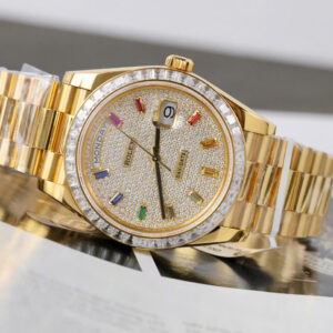 ĐỒNG HỒ ROLEX DAY-DATE CHẾ TÁC BỌC VÀNG VÀNG FULL MOISSANITE NHÀ MÁY GM 40MM 2 ĐỒNG HỒ ROLEX DAY-DATE CHẾ TÁC BỌC VÀNG VÀNG FULL MOISSANITE NHÀ MÁY GM 40MM