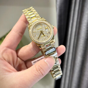 ROLEX DAY-DATE CUSTOM YELLOW PLATED GOLD WATCH WITH FULL MOISSANITE QF 36MM 3 ĐỒNG HỒ ROLEX DAY-DATE CHẾ TÁC MẠ VÀNG ĐÍNH KIM CƯƠNG MOISSANITE QF 36MM