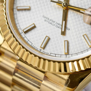 ROLEX DAY-DATE REPLICA WATCHES CUSTOM MESH DIAL GOLD WRAPPED 175GRAM GM FACTORY 40MM 5 ĐỒNG HỒ ROLEX DAY-DATE CHẾ TÁC MẶT VÂN LƯỚI BỌC VÀNG MOISSANITE BAGUETTE GM 40MM