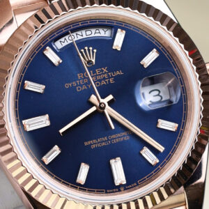 ROLEX DAY-DATE BLUE DIAL REPLICA WATCH ROSE WRAPPED GOLD QF FACTORY 40MM 5 ĐỒNG HỒ ROLEX DAY-DATE MẶT XANH REPLICA BỌC VÀNG HỒNG NHÀ MÁY QF 40MM