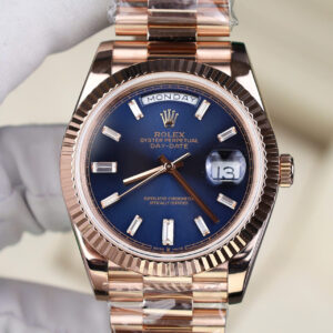 ROLEX DAY-DATE BLUE DIAL REPLICA WATCH ROSE WRAPPED GOLD QF FACTORY 40MM 2 ĐỒNG HỒ ROLEX DAY-DATE MẶT XANH REPLICA BỌC VÀNG HỒNG NHÀ MÁY QF 40MM
