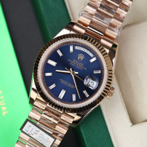 ROLEX DAY-DATE BLUE DIAL REPLICA WATCH ROSE WRAPPED GOLD QF FACTORY 40MM 3 ĐỒNG HỒ ROLEX DAY-DATE MẶT XANH REPLICA BỌC VÀNG HỒNG NHÀ MÁY QF 40MM