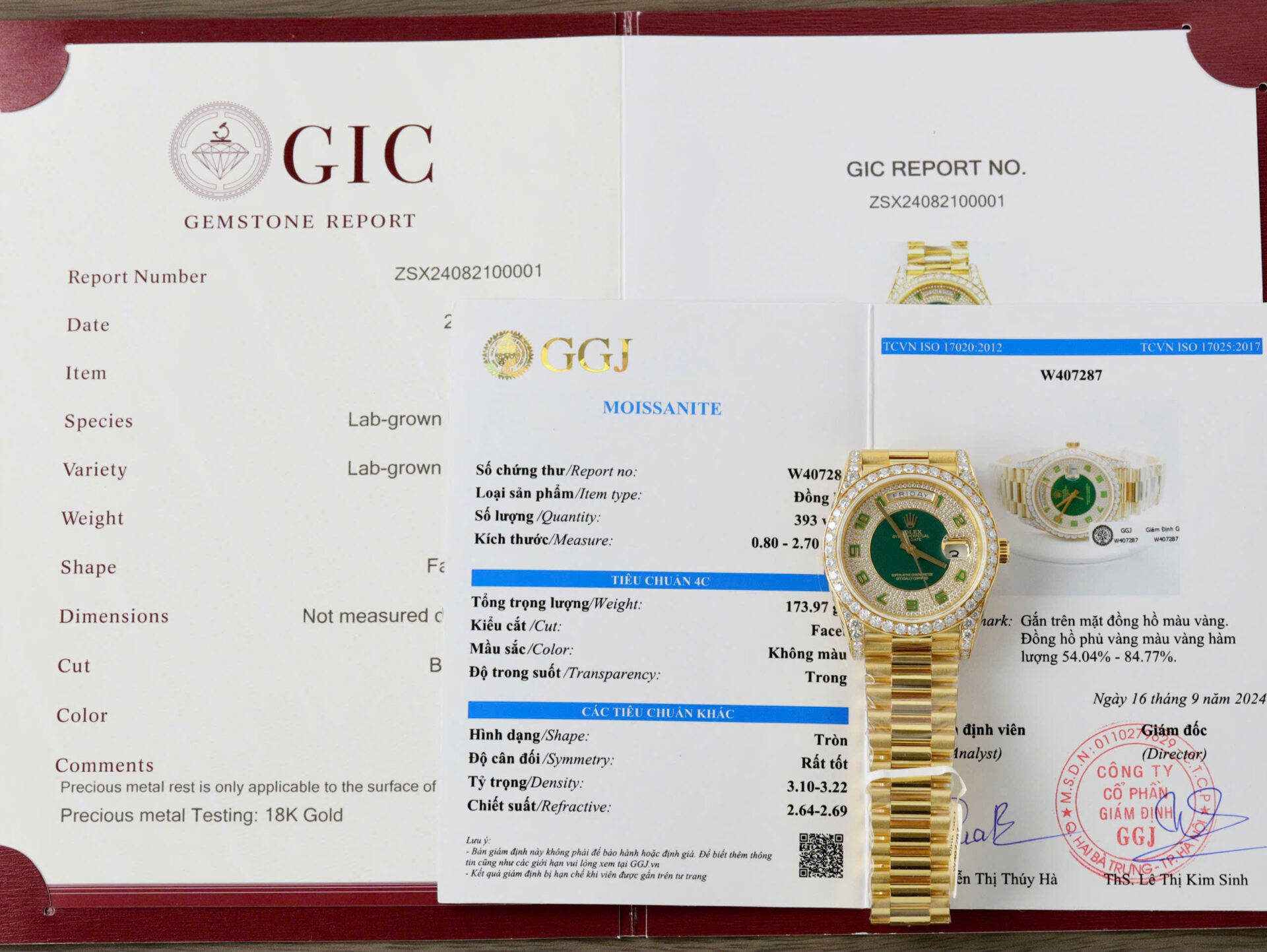 ĐỒNG HỒ ROLEX DAY-DATE REPLICA BỌC VÀNG FULL MOISSANITE CỌC SỐ XANH GM 40MM (1) ĐỒNG HỒ ROLEX DAY-DATE REPLICA BỌC VÀNG FULL MOISSANITE CỌC SỐ XANH GM 40MM (1)