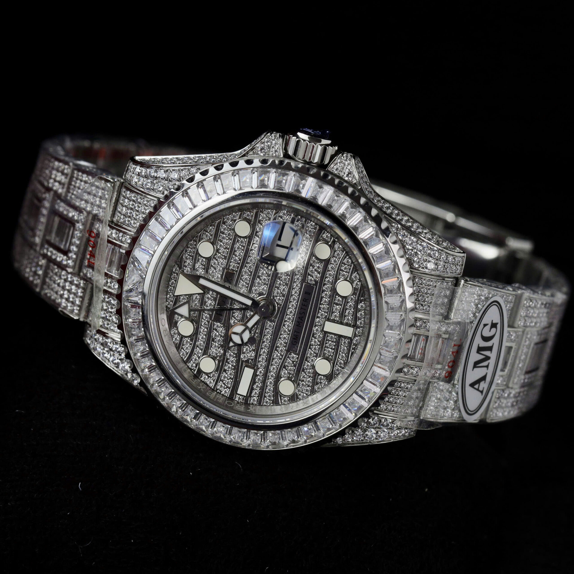 ĐỒNG HỒ ROLEX GMT-MASTER II CHẾ TÁC FULL ĐÁ CZ NHÀ MÁY AMG 40MM (4) ĐỒNG HỒ ROLEX GMT-MASTER II CHẾ TÁC FULL ĐÁ CZ NHÀ MÁY AMG 40MM