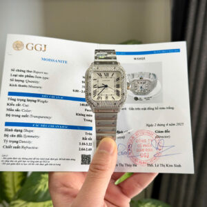 ĐỒNG HỒ CARTIER SANTOS BEST REPLICA ĐÍNH MOISSANITE HONG KONG BV 39.8MM