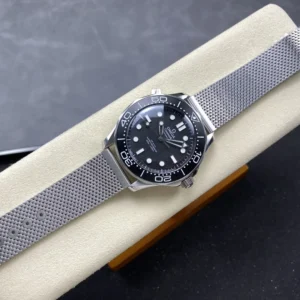 OMEGA SEAMASTER BEST COPY WATCH BLACK DIAL STEEL STRAP VS FACTORY 42MM 3 ĐỒNG HỒ OMEGA SEAMASTER BEST COPY MẶT ĐEN DÂY THÉP VÂN LƯỚI VSF 42MM