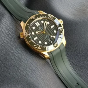 OMEGA SEAMASTER REPLICA WATCH GREEN DIAL CERAMIC BEZEL RUBBER STRAP VSF 42MM 3 ĐỒNG HỒ OMEGA SEAMASTER REPLICA MẶT XANH CERAMIC BEZEL DÂY CAO SU VSF 42MM