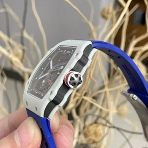RICHARD MILLE RM67-02 V5 REPLICA 11 WATCH CERAMIC WHITE BLUE RUBBER STRAP 38,7×47,52MM 3 ĐỒNG HỒ RICHARD MILLE RM67-02 V5 REPLICA 11 VỎ CARBON TRẮNG DÂY XANH 38,7×47,52MM
