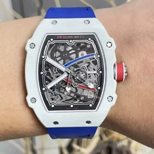 RICHARD MILLE RM67-02 V5 REPLICA 11 WATCH CERAMIC WHITE BLUE RUBBER STRAP 38,7×47,52MM 2 ĐỒNG HỒ RICHARD MILLE RM67-02 V5 REPLICA 11 VỎ CARBON TRẮNG DÂY XANH 38,7×47,52MM